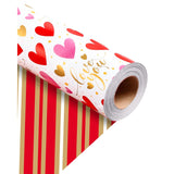 Valentine'S Day Reversible Wrapping Paper Roll - 17 Inch X 33 Feet - Pink And Red Hearts, Gold Foil Love You Text Design For Valentine'S Day, Wedding, Anniversary, Birthday, Baby Shower