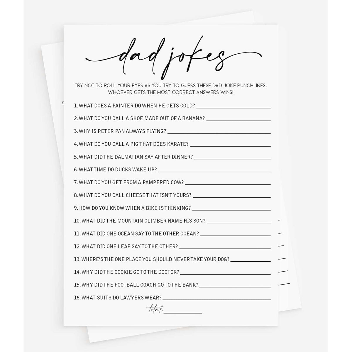 50 Baby Shower Dad Jokes Game (50-Cards) Fun Baby Shower Game Activity, Gender Neutral Boy Or Girl, Co-Ed, Minimalist