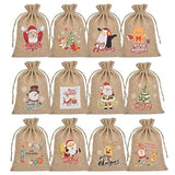 Christmas Small Burlap Bags With Drawstring, Burlap Gift Bags Christmas Linen Treat Sacks Gift Wrapping Bags Xmas Holiday Party Favors Bags(7X5 Inch, 24 Pcs)