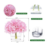 Artificial Hydrangea Flowers In Vase, Silk Floral Arrangement In Vase With Faux Water For Home Decor Indoor, Room Table (Pink)
