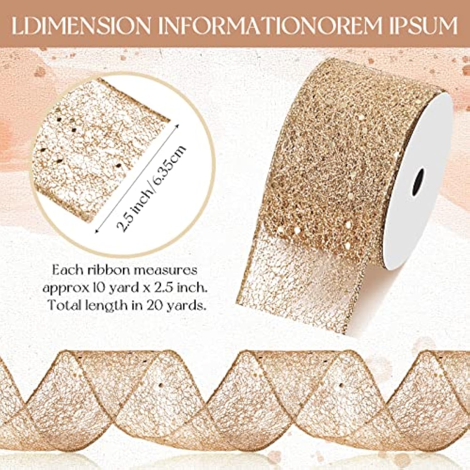 2 Rolls 20 Yards Metallic Wired Ribbon For Crafts Christmas Tree Ribbo