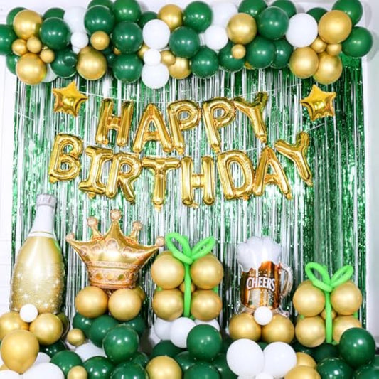 Green And Gold Birthday Party Decorations For Men Women Girls 145Pcs Birthday Party Supplies Green Garland Kit Gold Happy Birthday Banner With Foil Balloon Decorations