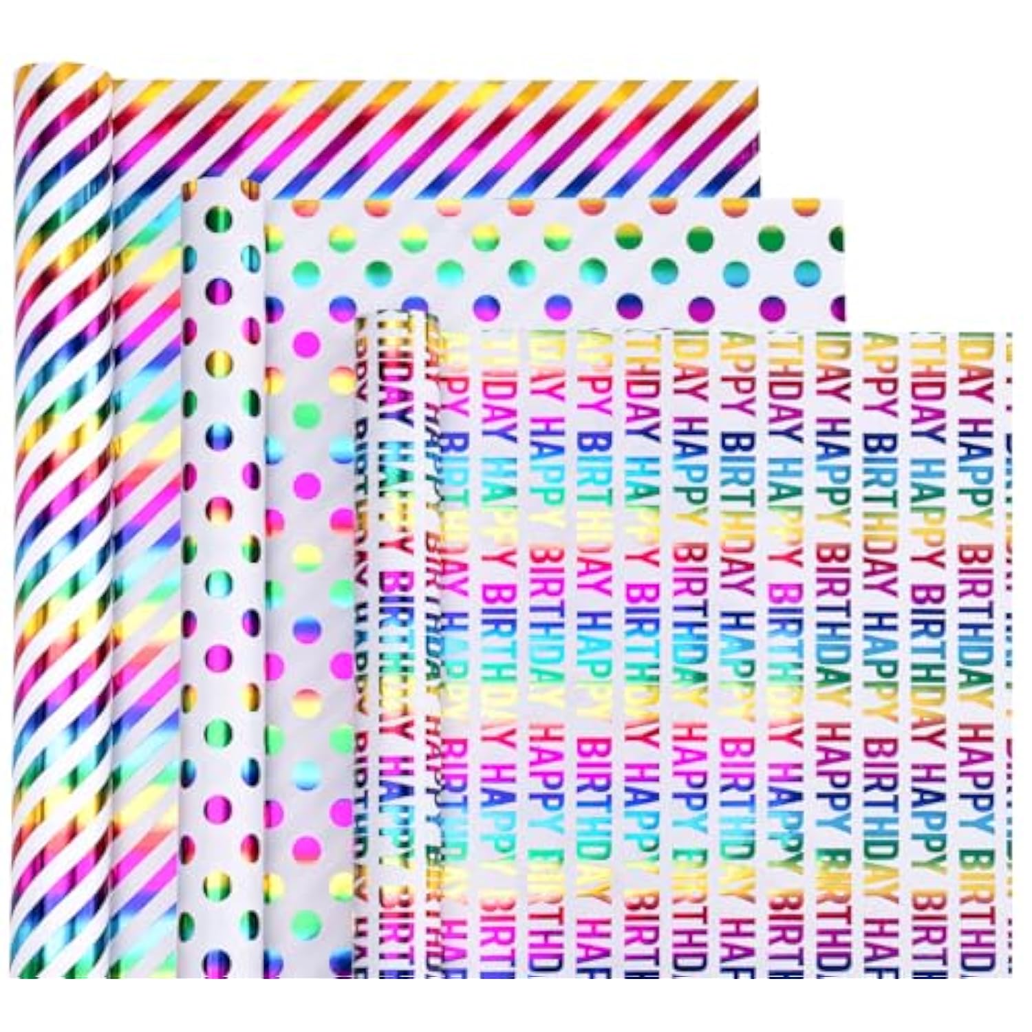 3 Rolls Birthday Wrapping Paper, 17"x120" Each, Colorful Foil Gift Wrap