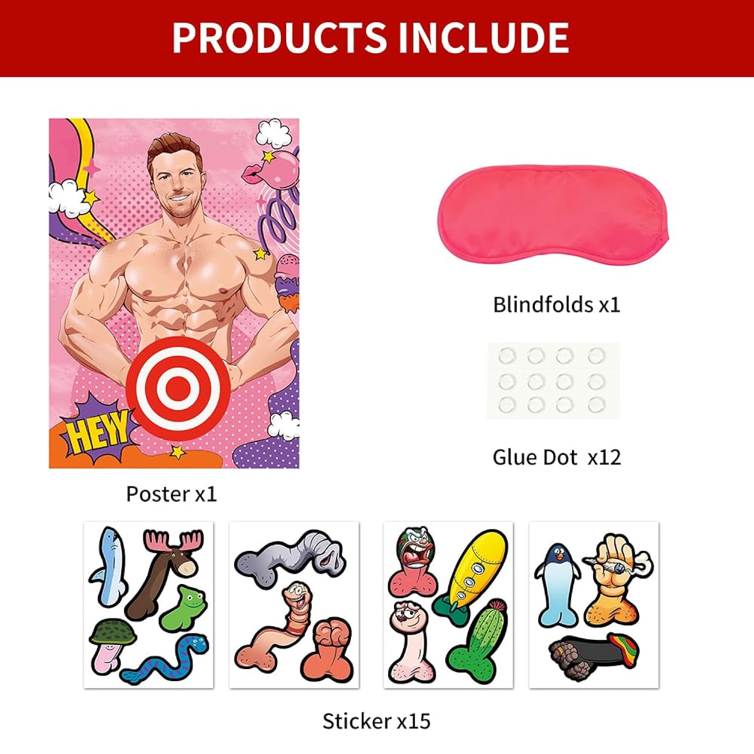 Bachelorette Games Set For Birthday Party Birdal Shower, Pin The Pants On The Hunk Games Poster And Stickers