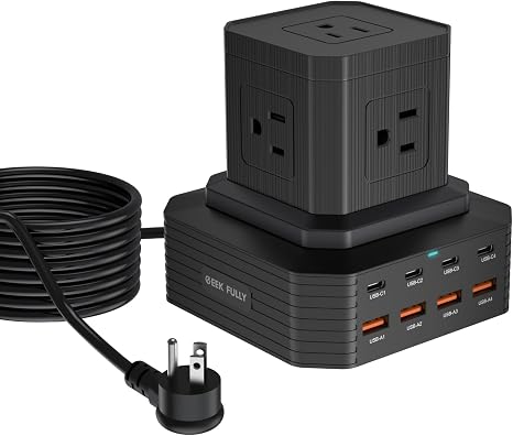 100W 13-in-1 USB-C Power Strip Surge Protector 5 AC Outlets 8 USB Ports 6.6FT Cord