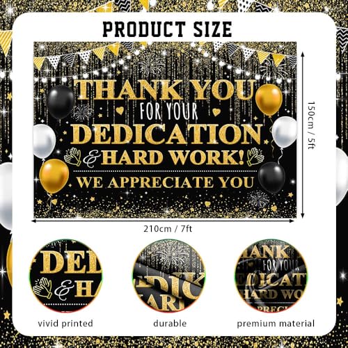 7x5ft We Appreciate You Backdrop Thank You for Your Dedication and Hard Work Photography Background Black Gold Teacher Employee Staff Doctors Nurse Appreciation Week Party Decorations Banner