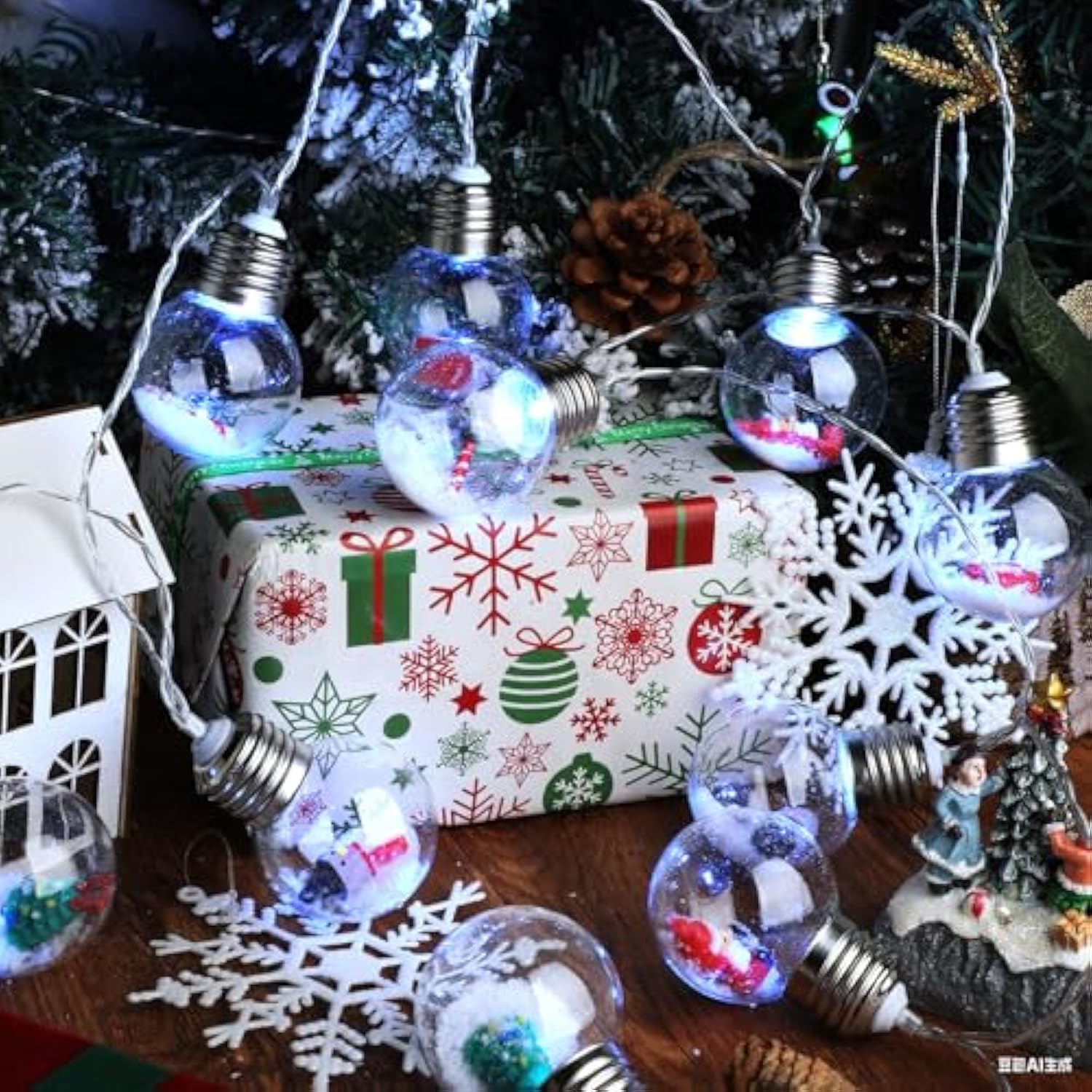 1 Pc Christmas Lights 6.6Ft 10 Led Bulbs Snowball Lamp String Spherical Lights With Tree Snowman Candy Santa Claus Gift