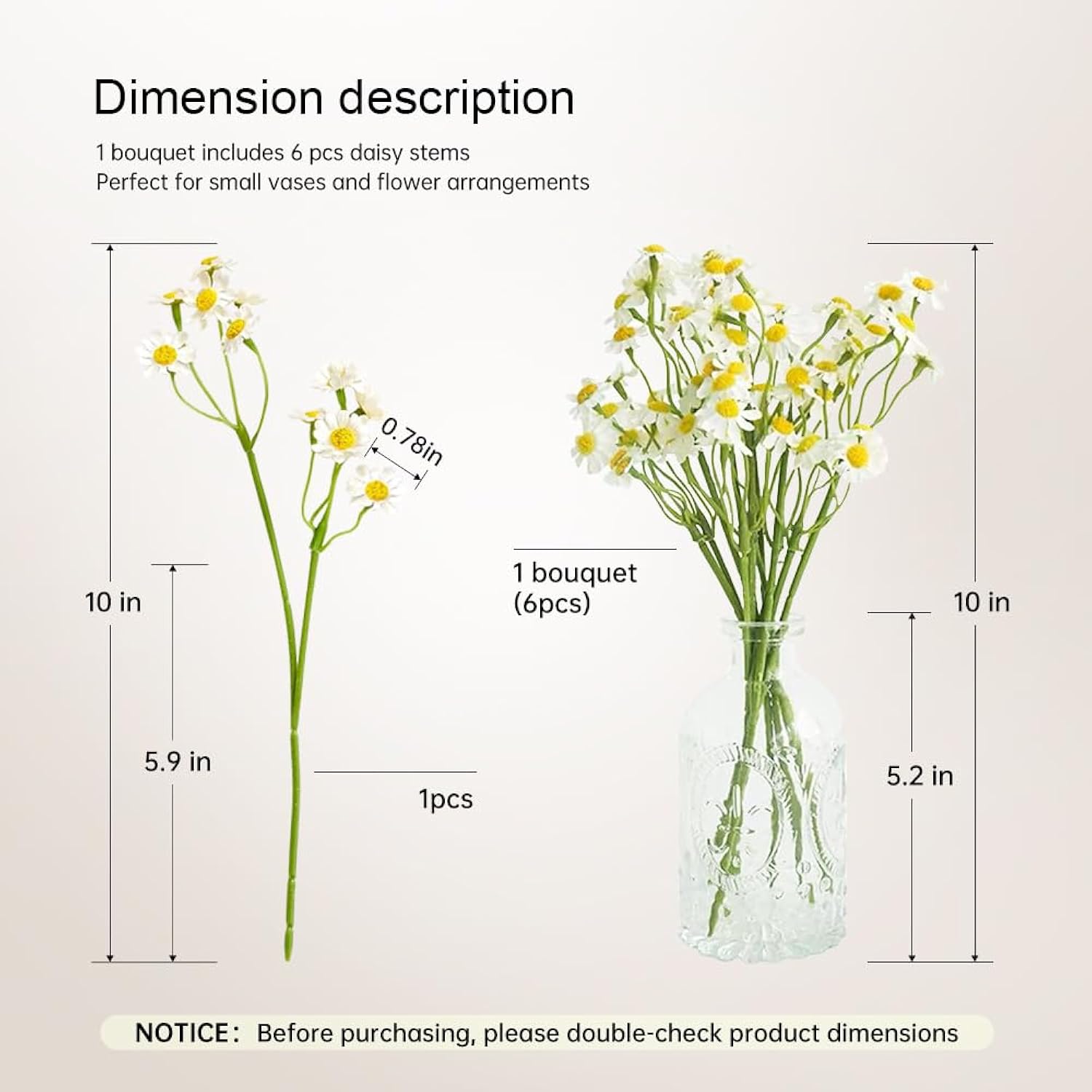 Small White Daisy Flowers Artificial,2 Bouquet/12Pcs 10 Inch Fake Daisies,Spring Wild Flower For Party Decor (Vase Not Included)