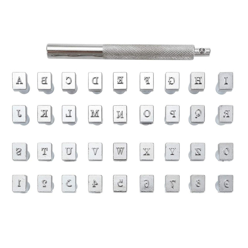 36Pcs Leathercraft Metal Letter And Number Stamps Punch Set Tool, 26 Alphabet