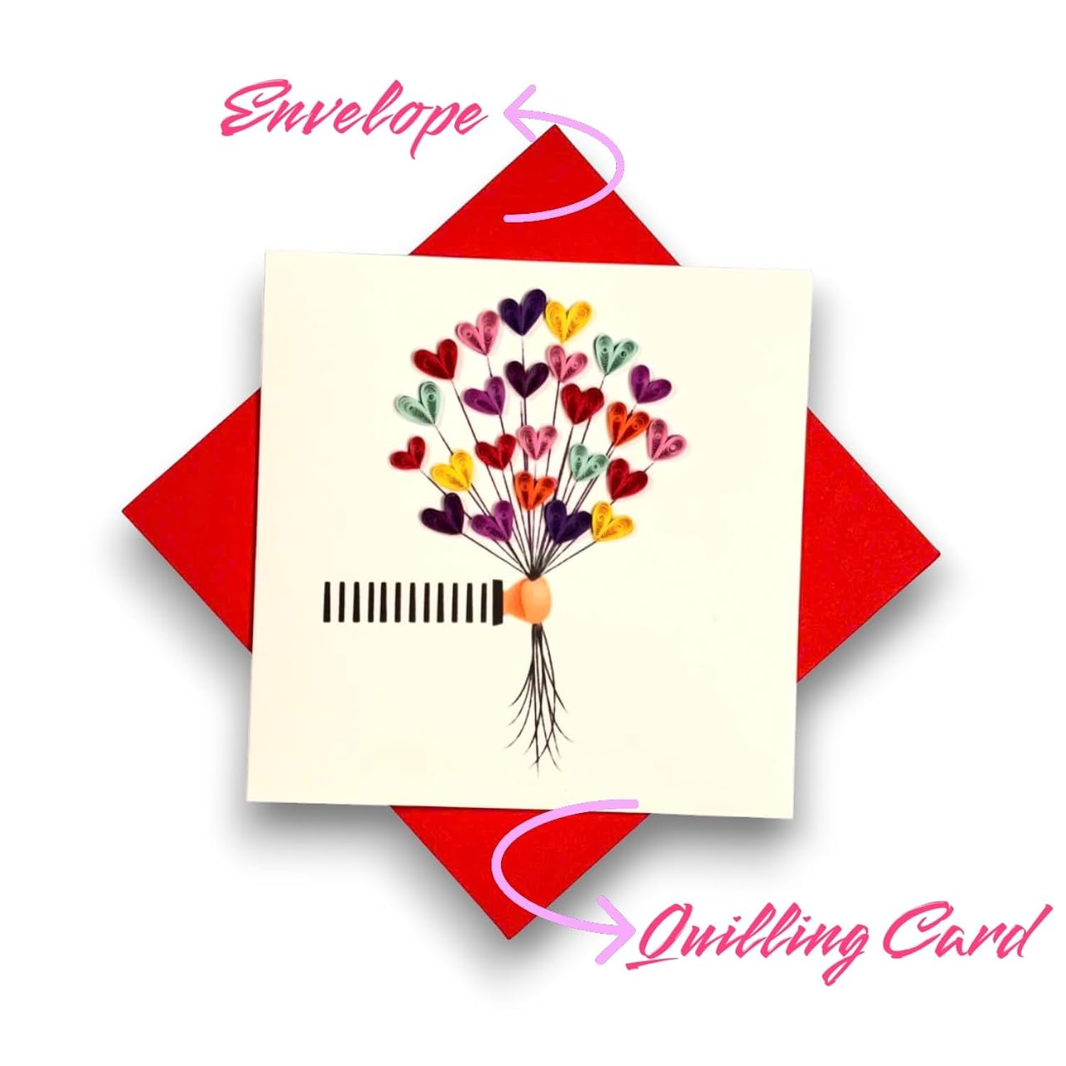 Handmade Quilling Love Card With Heart Balloons In Hand Romantic Design For Her Birthday Anniversary Valentine Keepsake Gift