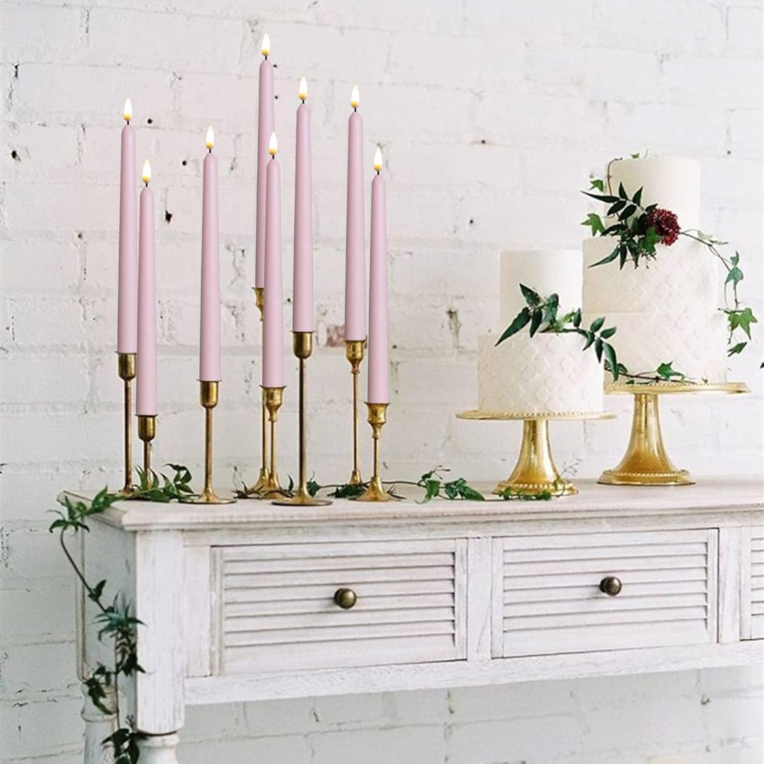 10 Pack Pink Flameless Wax Coverd 11'' Taper Candles With 2 Remote, Led Battery Operated Flickering Bright Candle For Proposal, Wedding, Festive, Family Dinner, Birthday Party, Or Home Decor