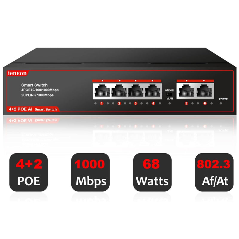 6 Ports Poe Switch, 4 Ports Gigabit Poe Switch With 2 Uplink Gigabit Ports, Pl