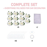 Wedding Car Decorations Kit - Floral Garland, Luxury Bridal Car Decor, Elegant Artificial Flower Bouquet, Wedding Ribbon Bows, Bride Car Accessories For Party Events