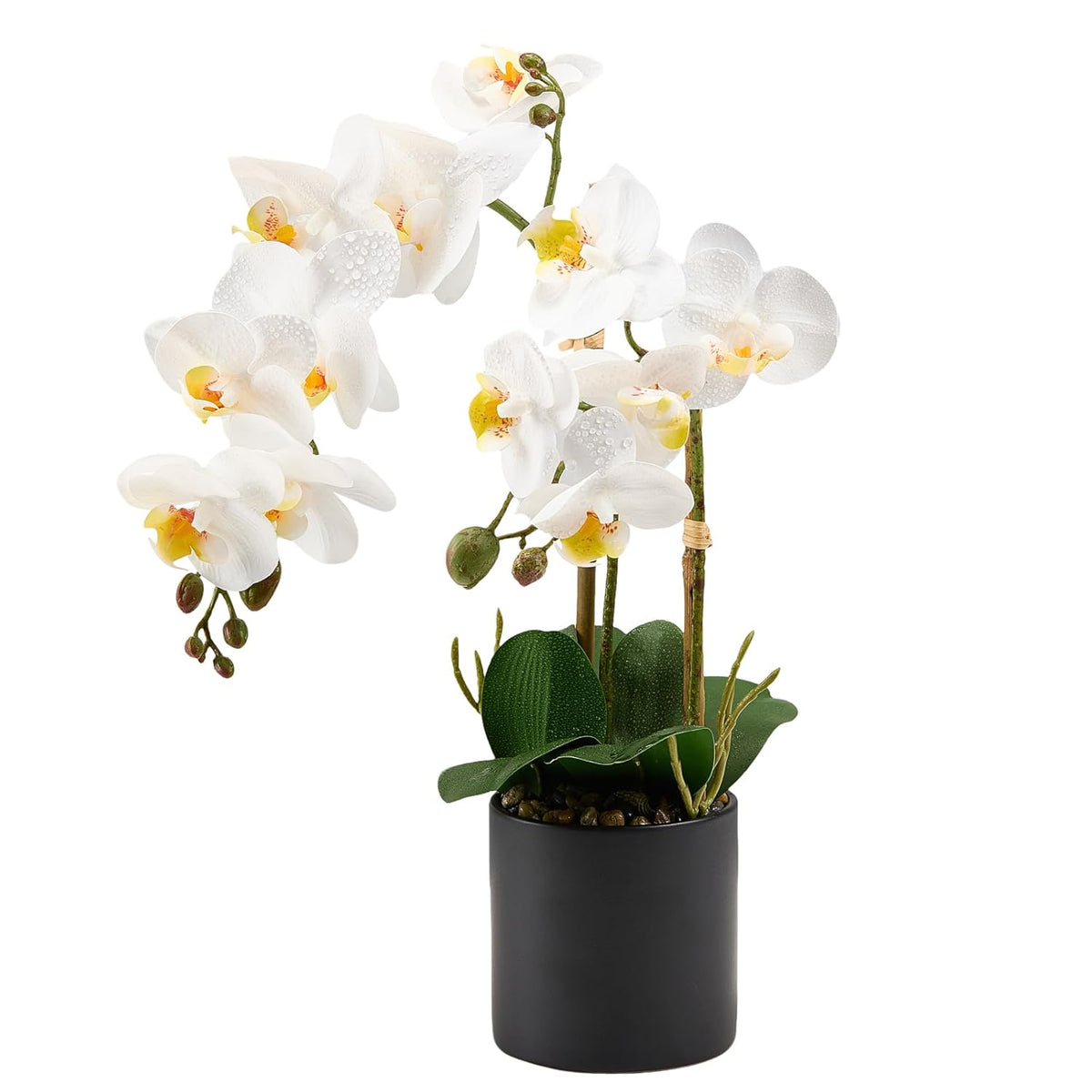 17" Fake White Orchid Flowers In Ceramic Pot,Real Touch Orchids Artificial Flowers Potted Plant,Faux Phalaenopsis Flowers Potting For Home Wedding Table Centerpiece Bathroom Office Decor