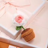 3.9 Inch Mother'S Day Crochet Flowers Bouquet Handmade Artificial Knitting Potted Rose Sheer Organza Bag Birthday Card For Decoration Mom Gifts