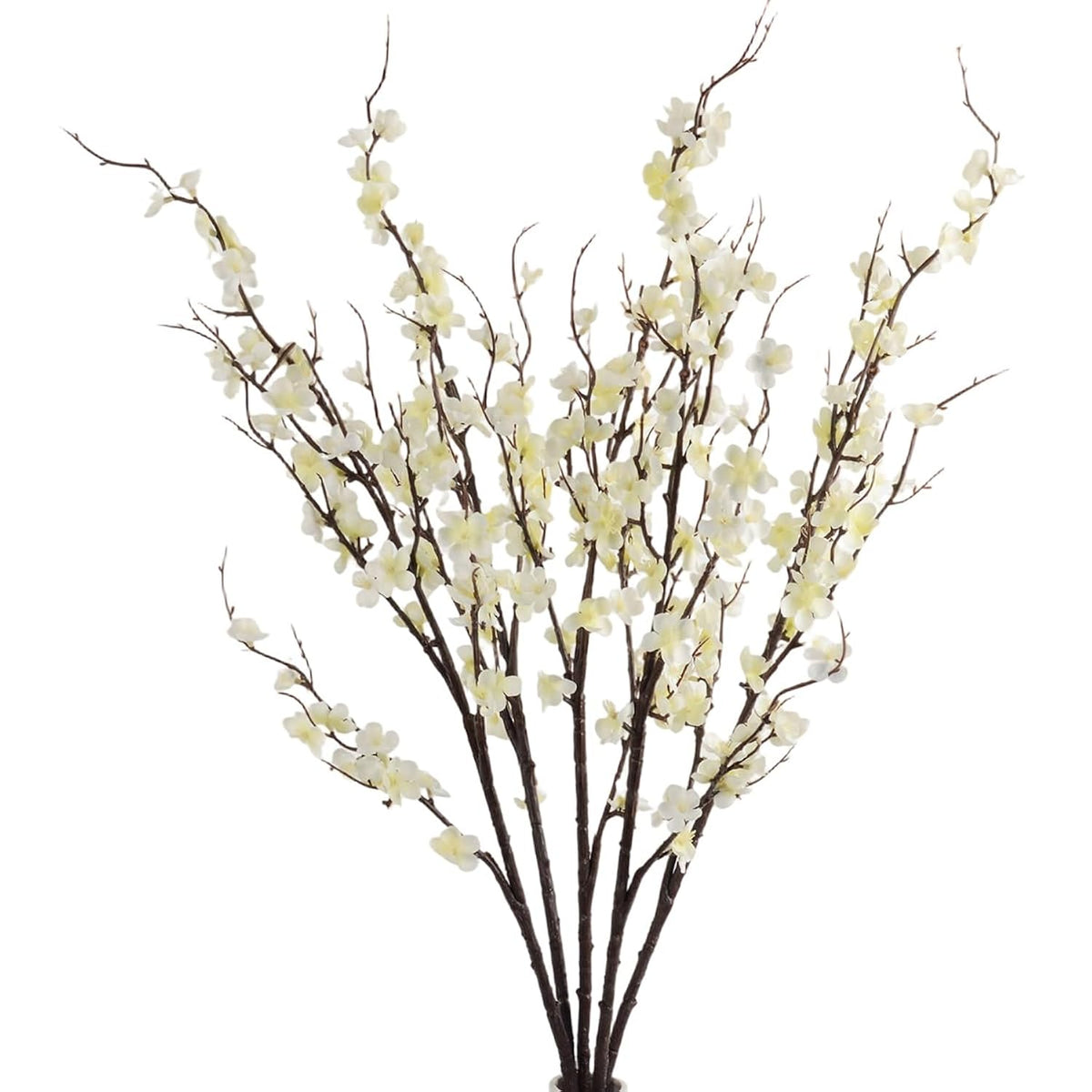 Artificial Cherry Blossom Branches 5Pack 39" Faux Flower Stems For Home Wedding Decor (5, White)
