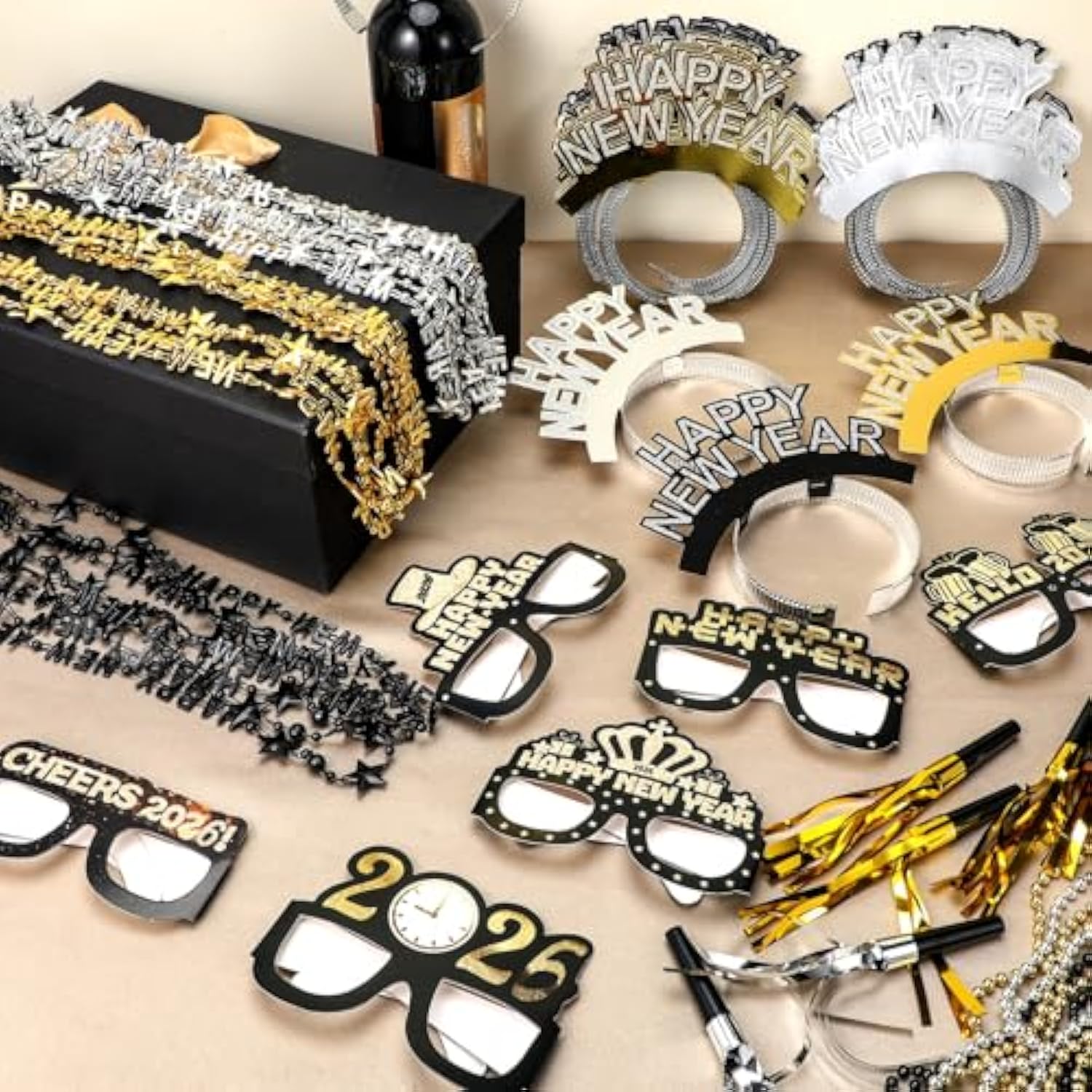 120-Piece 2026 New Year Party Set with Headbands, Glasses, Necklaces, and Noise Makers
