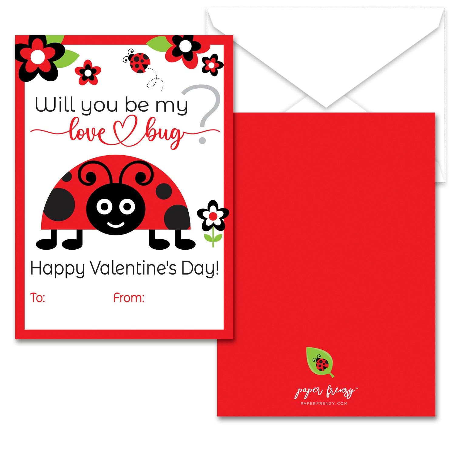 Love Bug Themed Valentines - 25 Pack With Envelopes