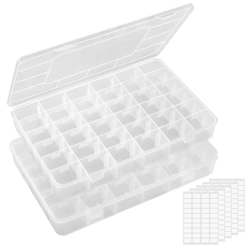 2 Pack 36 Grids Clear Stackable Plastic Organizer Storage Box Container With A