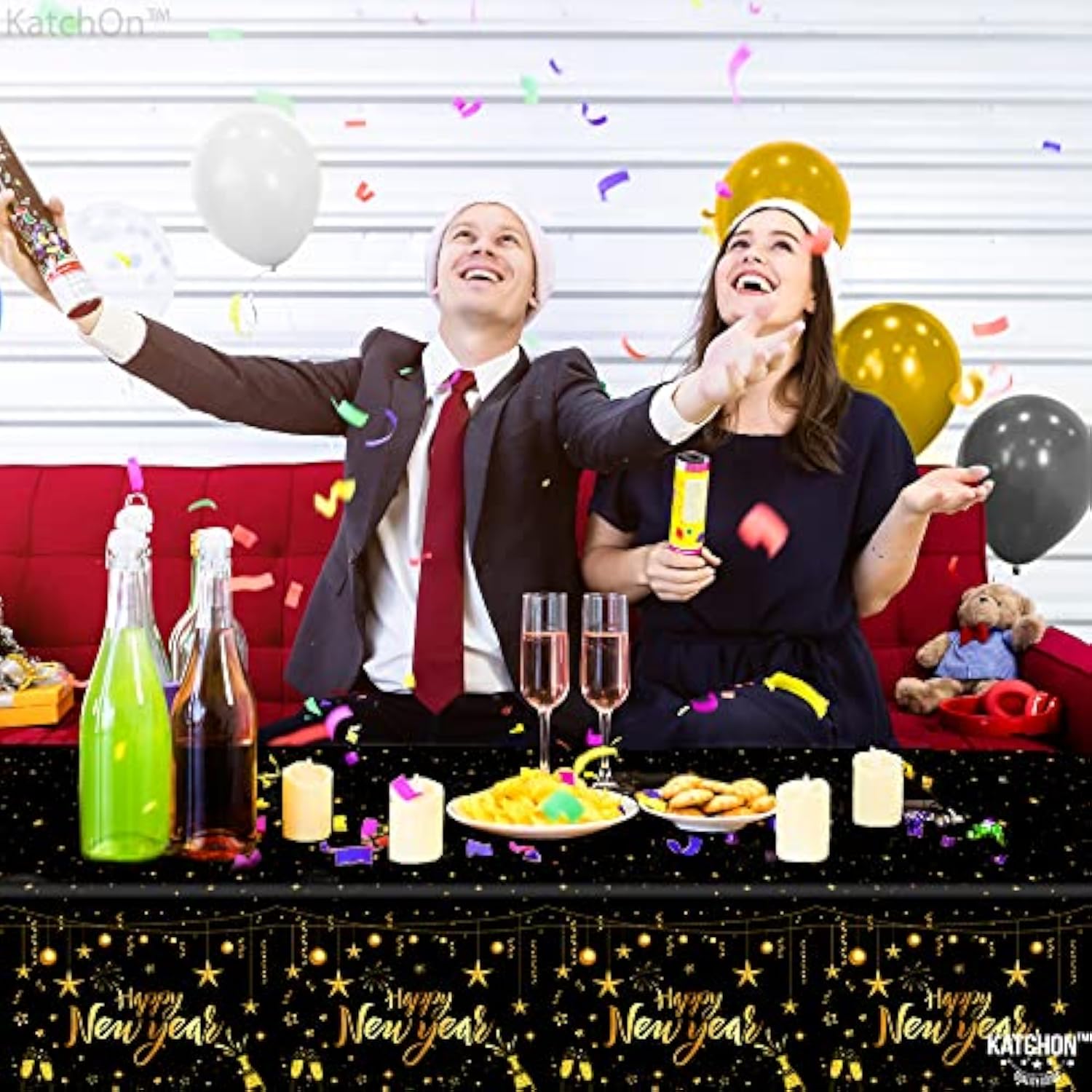 3pcs Happy New Year Tablecloth 108x54in 2026 Party Decorations