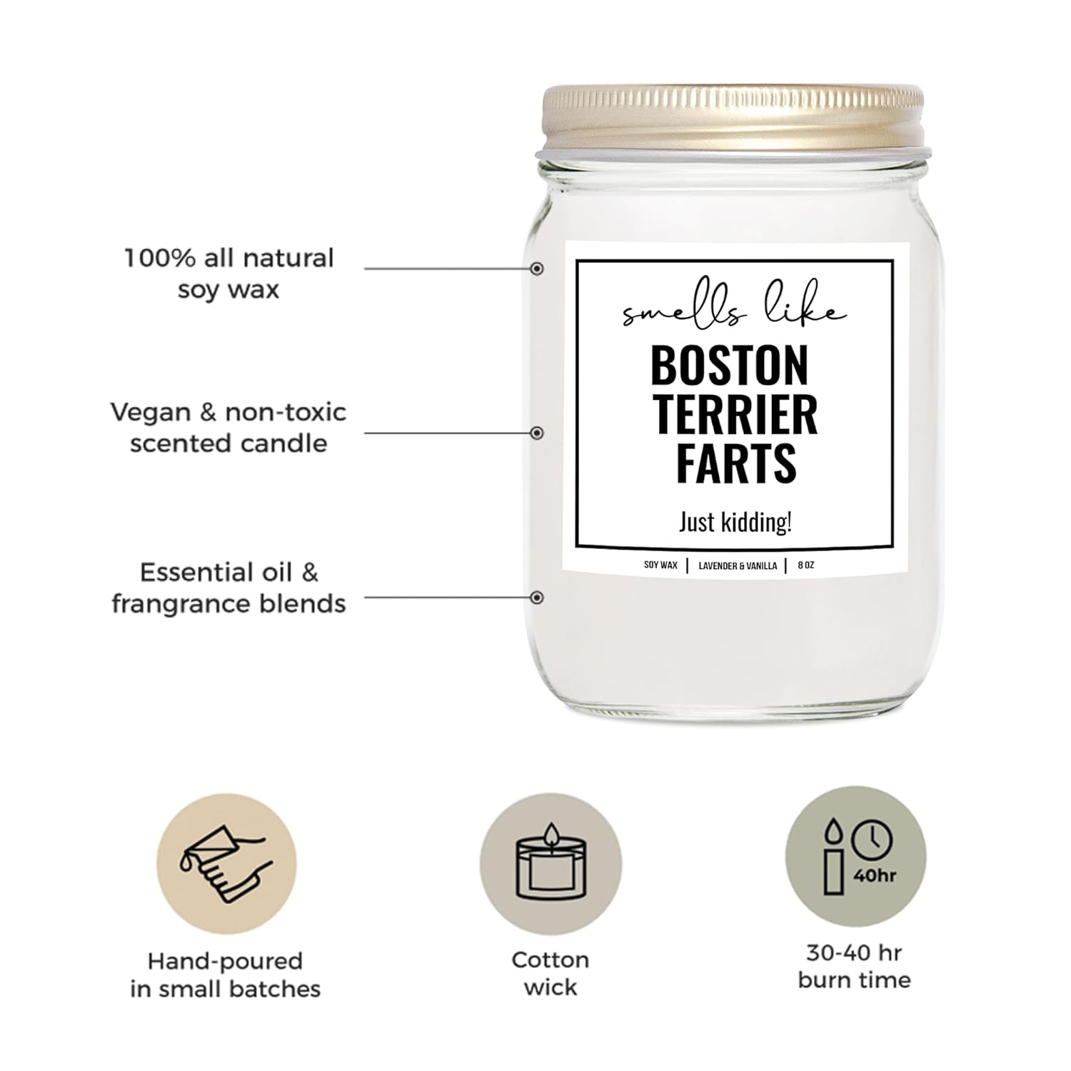 You Nique Designs Smells Like Boston Terrier Farts Soy Candle 8Oz - Dog Farts Candle Boston Terrier Gifts For Boston Terrier Lovers - Boston Terrier Gifts For Women, Men (Lavender & Vanilla)