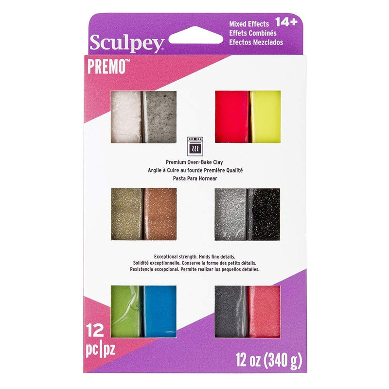 Sculpey Premo Metallics And Glitters Color Sampler Pack, 12 Colors, Premium Po