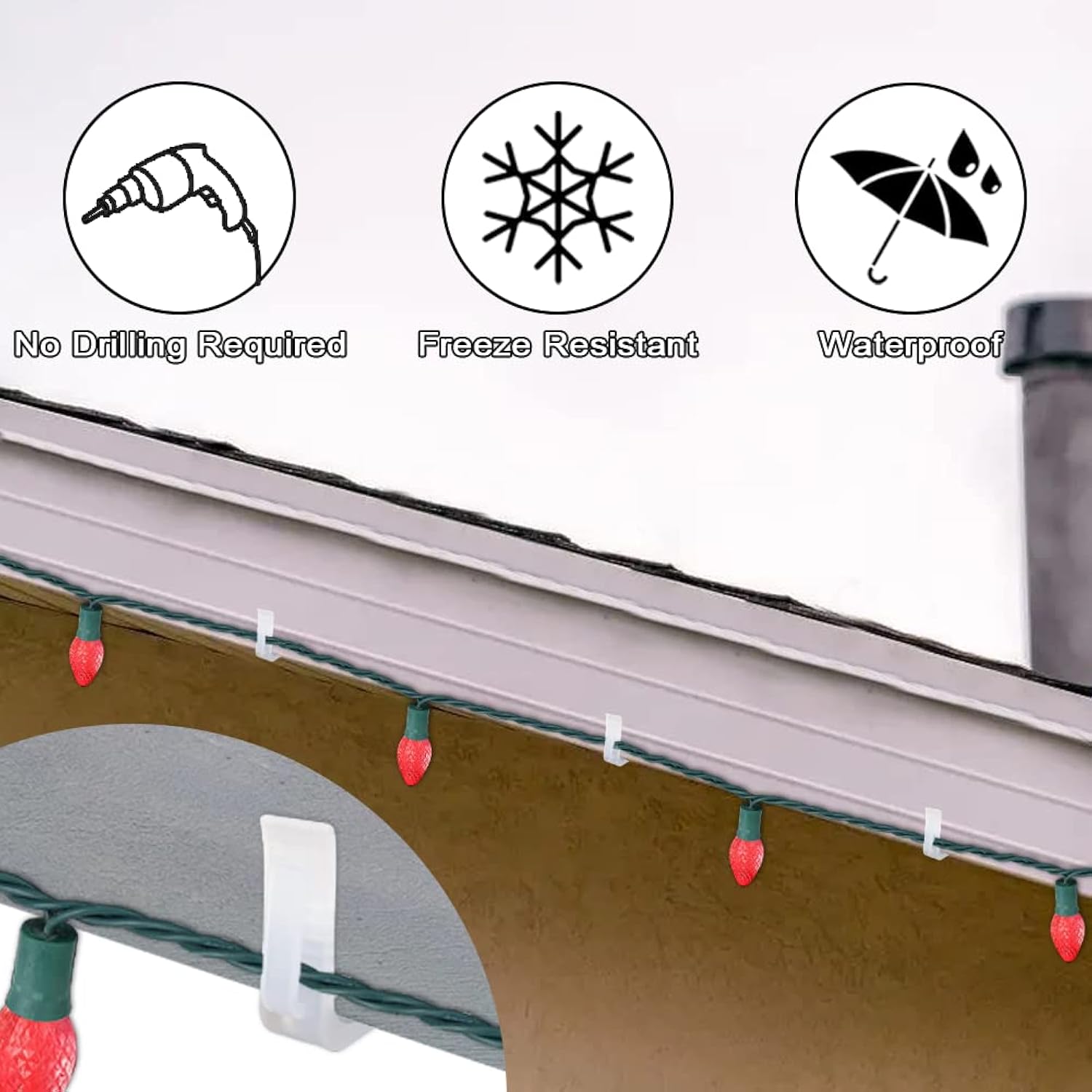 Christmas Light Hangers Clips 1 5/8 Inch Fascia Board Clips Hooks Holiday Deck Light Hooks For Christmas Decoration Roof Gutter Fence In Thickness From 1'' To 1 5/8" (White, 30Pcs)