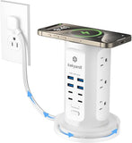 Tower Power Strip with 9 Outlets 8 USB Ports 15W Wireless Charger 6FT Retractable Extension Cord