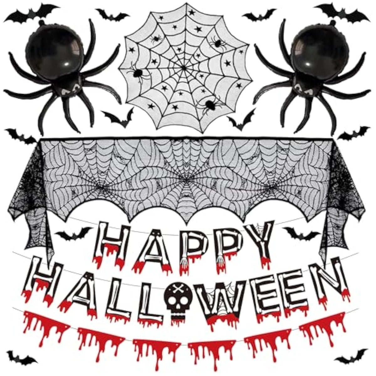Halloween Fireplace Decorations Red Blood Drip Banner Spider Balloons Bat Stickers