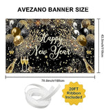 New Year 2026 Black Gold Party Banner with Fireworks Photo Props 6x3.6 Ft