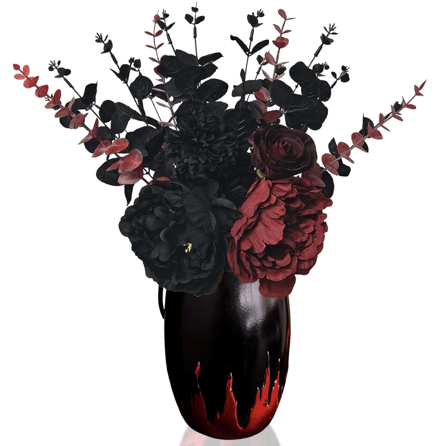 12 Pcs Spooky Halloween Flower Bouquet Set,Realistic Black And Red Artificial Flowers For Creepy Centerpieces,Eerie Gothic Decor, Haunted House, Party Table Arrangements