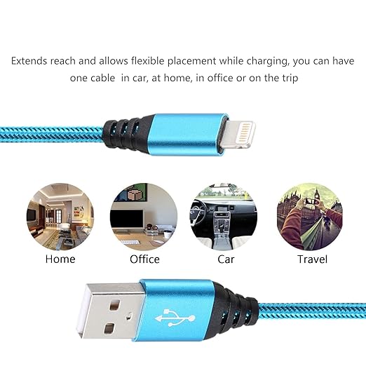 5 Pack 10FT Apple MFi Certified USB A to Lightning Cable Fast Charging Nylon Braided Cord for iPhone iPad