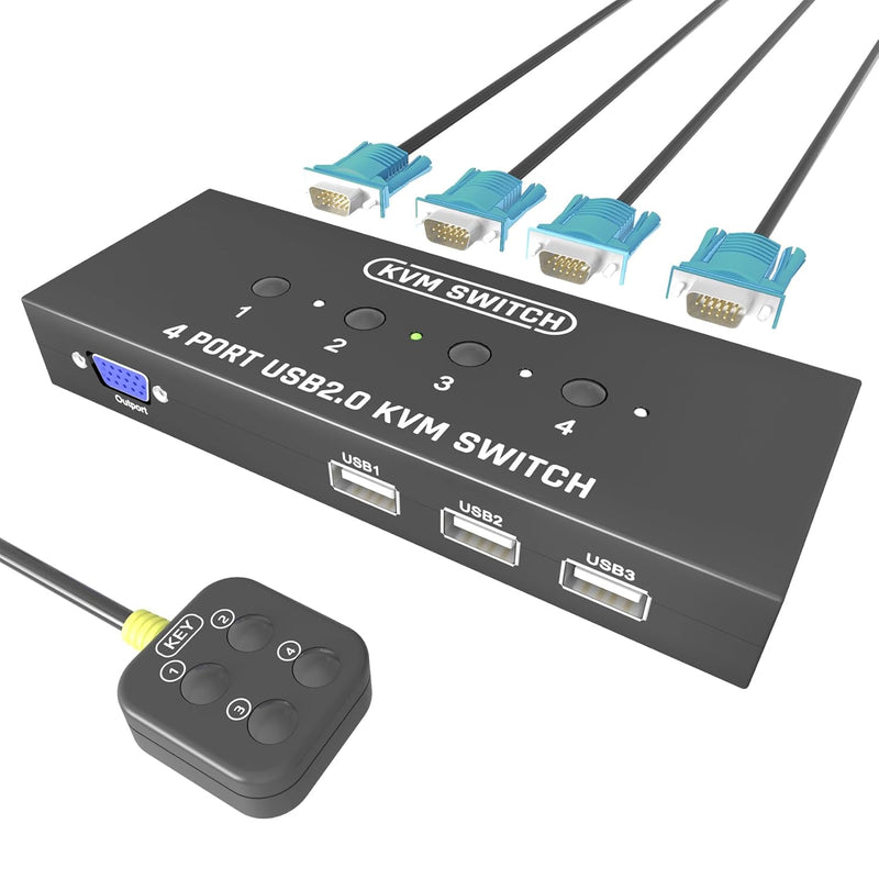 Kvm Switch Vga 4 Port - Vga Kvm Switch For 4 Computers Share 1 Monitor & 3 Usb