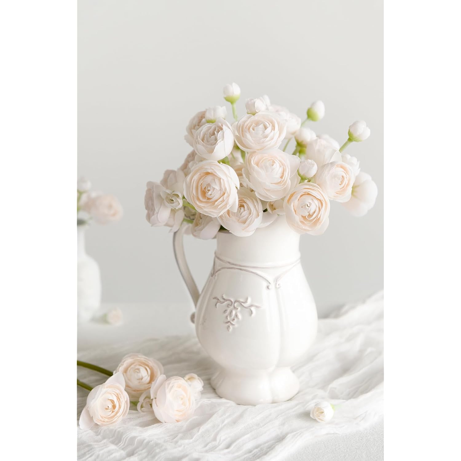 Ranunculus Artificial Flower, Faux Silk Mini Ranunculus Flowers For Diy Bouquet, Bulk Fake Wedding Filler Flowers For Centerpieces Arrangements Bridal Shower Decorations, Cream