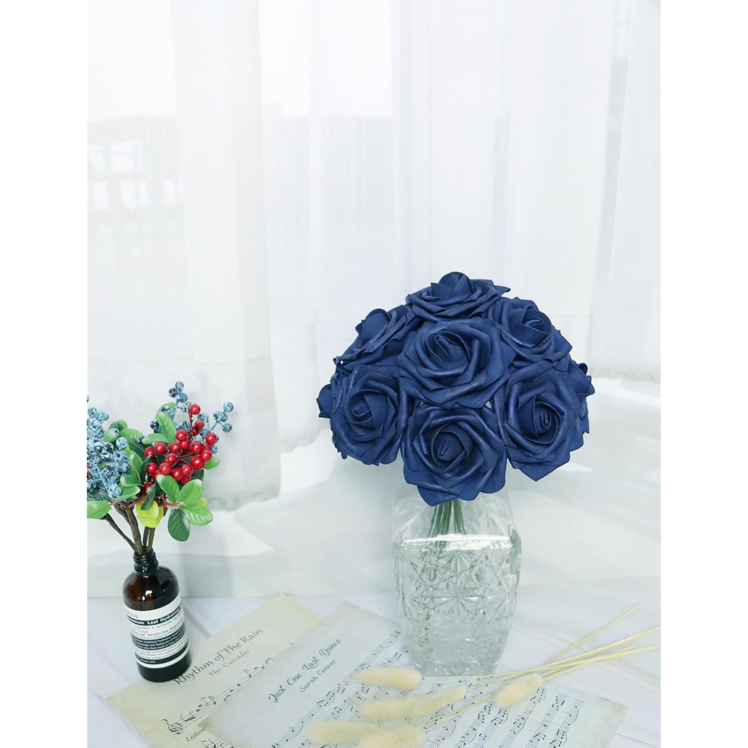 Artificial Flowers 30Pcs Real Looking Navy Roses With Stem For Diy Wedding Bouquets Centerpieces Party Baby Shower Home Decorations (Navy Blue)