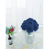 Artificial Flowers 30Pcs Real Looking Navy Roses With Stem For Diy Wedding Bouquets Centerpieces Party Baby Shower Home Decorations (Navy Blue)