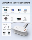 65W GaN Travel Power Strip 3 Outlets 4 USB Ports USB C 4FT Flat Plug Extension Cord White