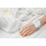 White Wrist Corsages For Prom, Set Of 6, Rose Wedding Wrist Corsage For Bridal Bridesmaid Girl Women, Fake Wrist Flower For Mother Of Bride, Artificial Hand Flower For Homecoming Anniversary