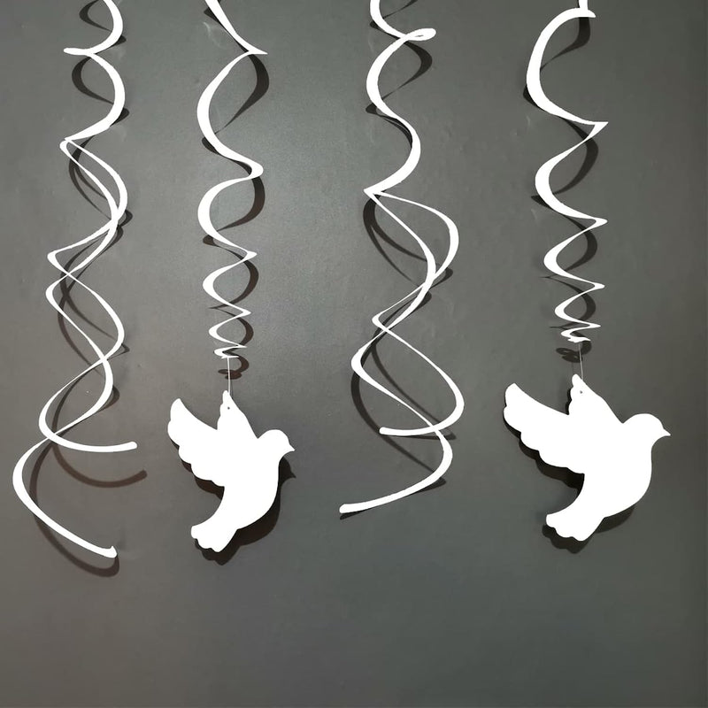 24 Pcs White Pigeon Swirls Decor Birthday Party Baby Shower White Hang