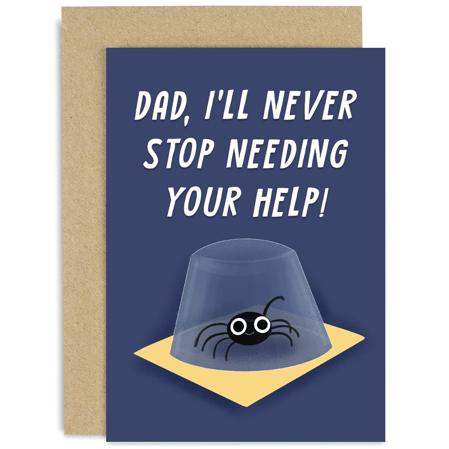 Old English Co. Funny Father'S Day Card For Dad - Cute Never Stop Needing Dads Help From Son Or Daughter - Catching Spider Design - Fun Card For Dad Birthday | Blank Inside With Envelope