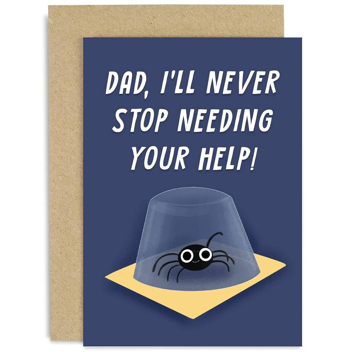 Old English Co. Funny Father'S Day Card For Dad - Cute Never Stop Needing Dads Help From Son Or Daughter - Catching Spider Design - Fun Card For Dad Birthday | Blank Inside With Envelope
