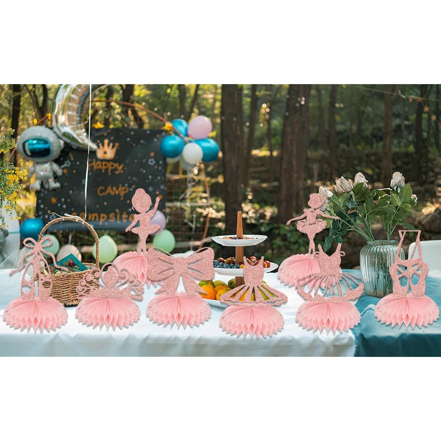 8Pcs Ballerina Tutu Honeycomb Centerpieces, Ballet Baby Shower Party Table Decorations, Ballet Dancers Theme Birthday Decoration Rose Gold
