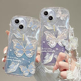 Compatible With Iphone 14 Plus Case For Women/Girls, Cute Butterfly Glitter Bling With Bracelets Anti-Scratch Shockproof Case For Iphone 14 Plus, Blue With Bracelets