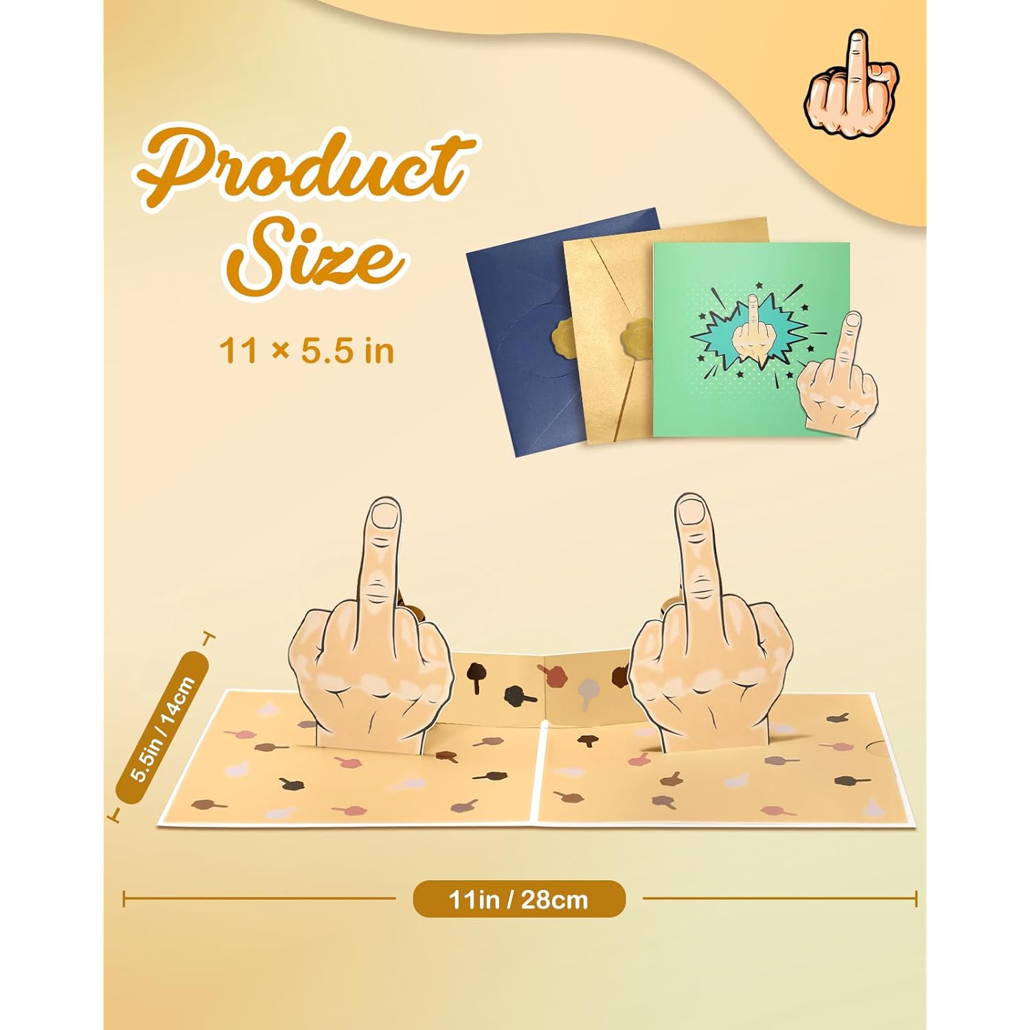 Middle Finger Pop Up Cards With Envelope - 3D Humorous Birthday Cards For Men Husband Boyfriend Male Friend Coworkers With Offensive Humor Blank Note, Hilarious Naughty Prank Gag Gifts For All Occasion