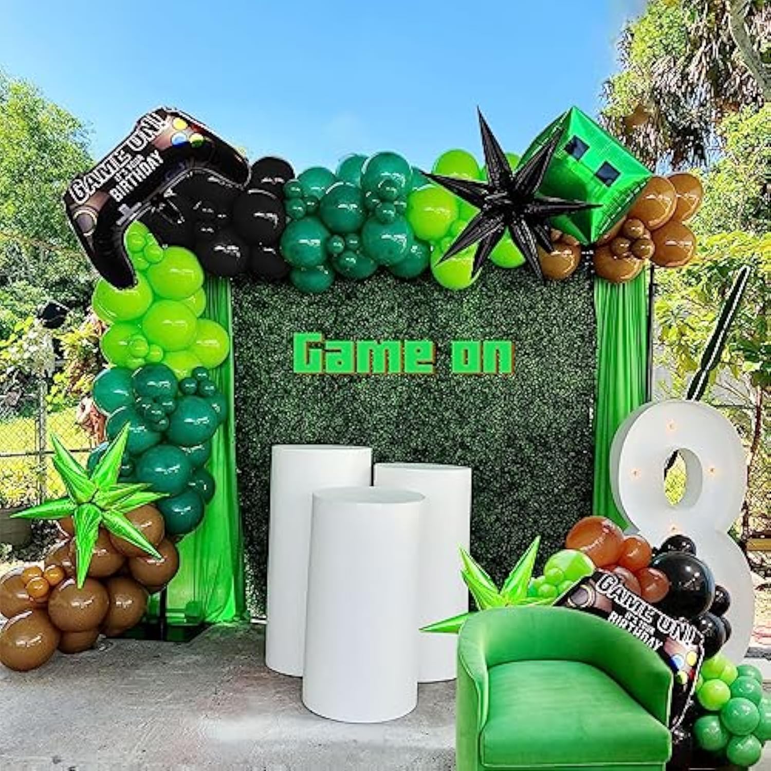 135pcs Green Black Brown Gamer Balloon Garland Kit for Video Game Party