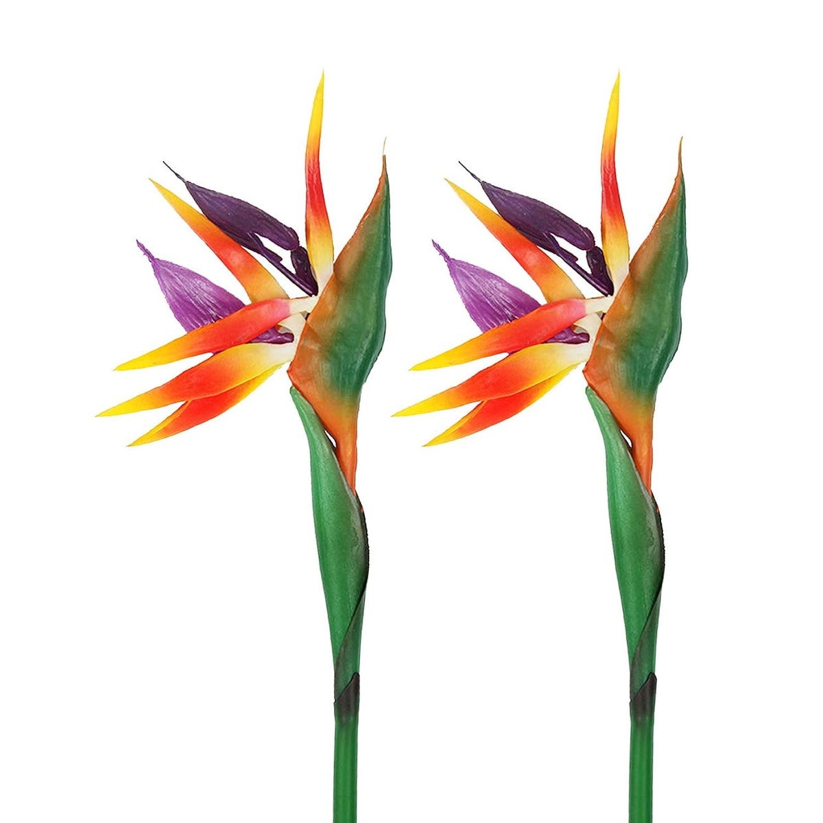 2 Pcs 32'' Artificial Bird Of Paradise Flowers Plants For Home Garden Wedding Party Decor (Orange)