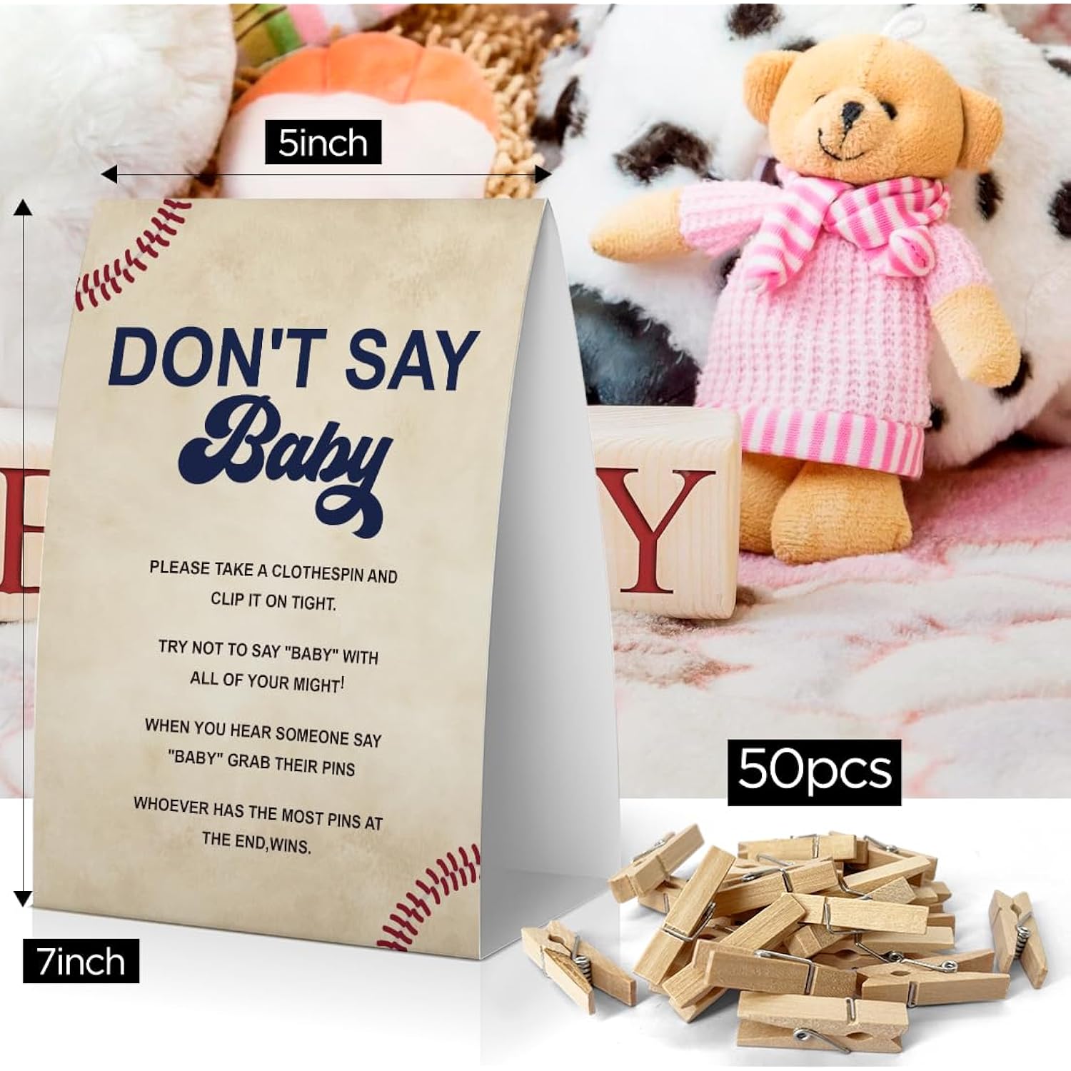Don'T Say Baby Baby Shower Game, Sports Baby Shower Decoration, Baseball Don'T Say Baby Sign, Boy Baby Shower Games, Clothespins For Baby Shower-Dsba21