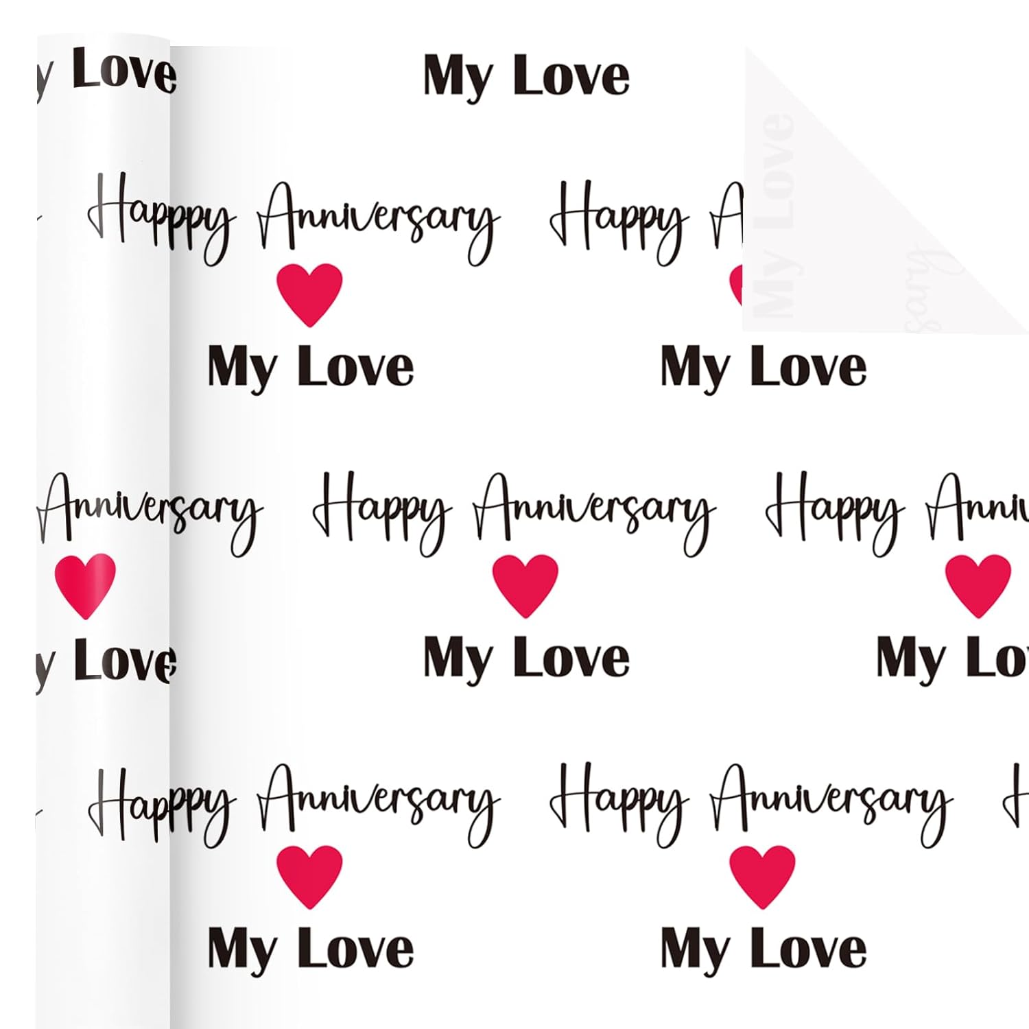 Anniversary Wrapping Paper Roll - Mini Roll - 17 Inch X 16.5 Feet - Happy Anniversary My Love Lettering With Red Love Design, Perfect For Wedding, Bride, Betrothal Party