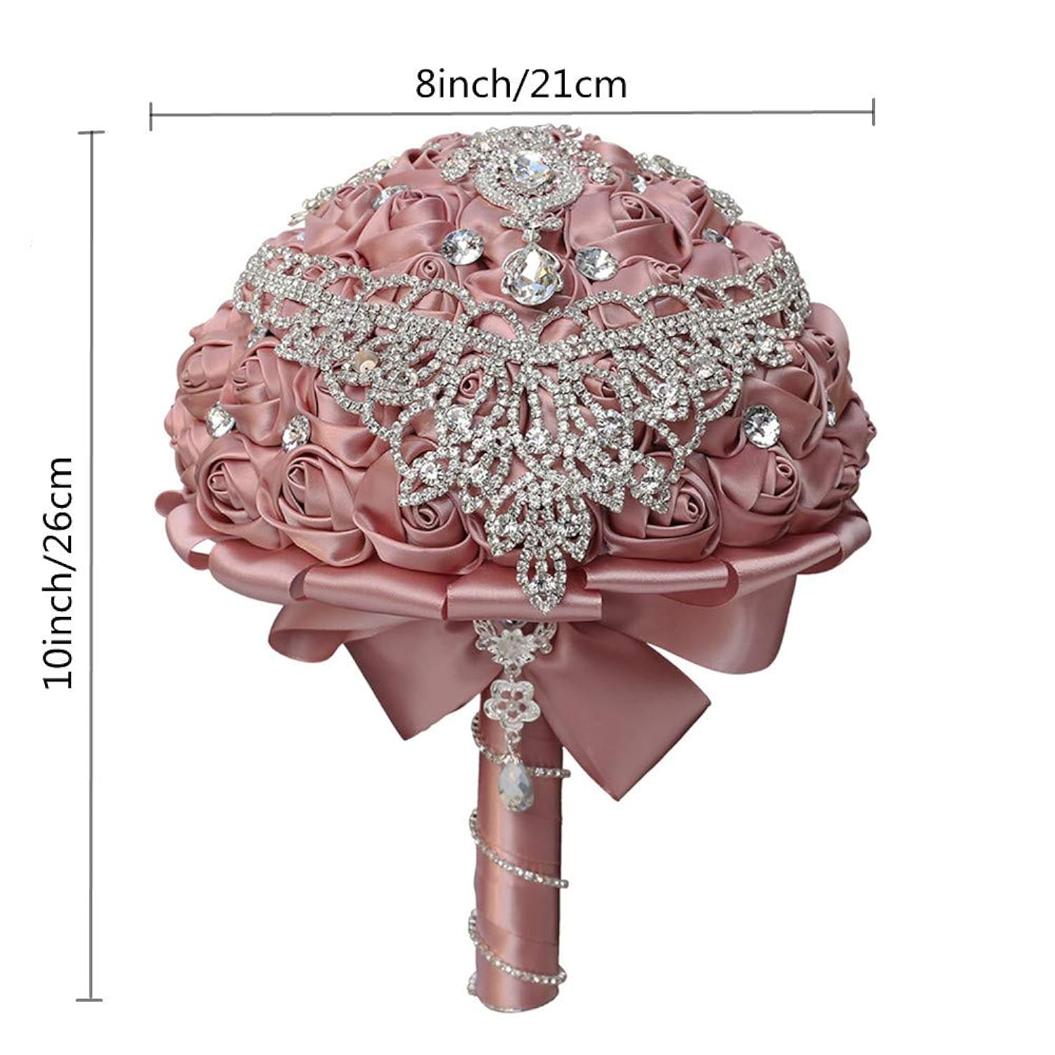 Handmade Luxury Wedding Bridal Bouquet Large Silk Rose Holding Toss Artificial Flowers Bouquets With Satin Ribbon Pearls Rhinestone For Bride Vintage Royal Wedding Bouquet (Dark Pink)
