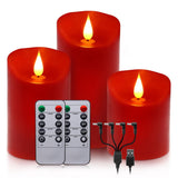 Red Real Wax Rechargeable Candles Flickering Realistic,Flameless Candles Rechargeable With Remote For Home Decor Idea Gift?Pack 3(D 3”X H 4”5”6”)